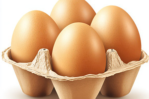 Realistic Eggs in a carton, isolated, a Food & Drink Photo by Pixeness Studio