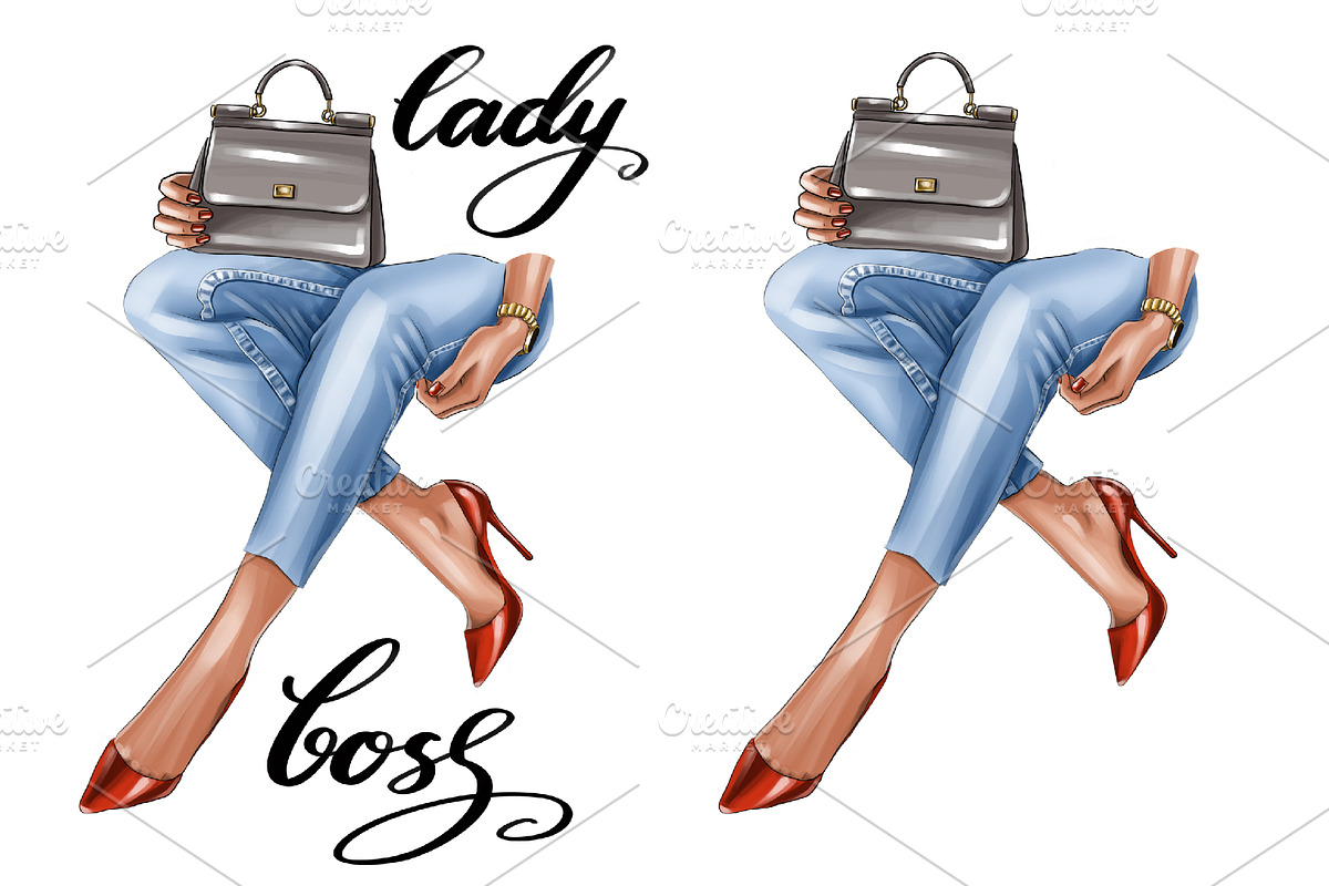 Lady boss clipart, Legs in jeans png, a Work Illustration by KupalinaArt (Photo 3 of 8)