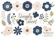 Navy Flowers Clipart & Vectors, an Illustration by Amanda Ilkov (Thumbnail 1 of 4)
