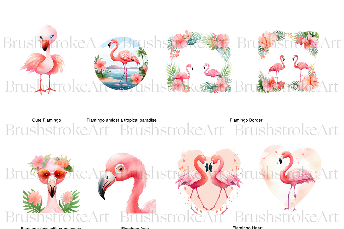 Flamingo Clipart, Pink Flamingo PNG, an Animal Illustration by BrushstrokeArtGB (Photo 3 of 9)