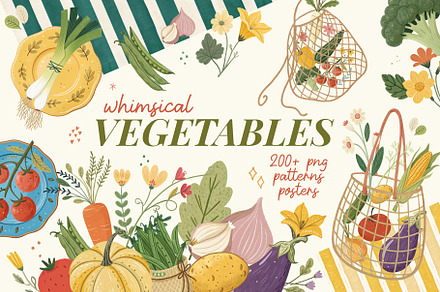 Whimsical Vegetables kit, an Object Graphic by Polli Deeva