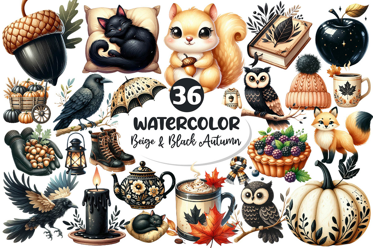 Beige & Black Autumn Clipart, an Illustration by Dream Creation (Photo 1 of 4)