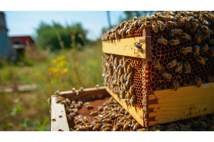 Bees buzzing around honeycomb frames, an Animal Photo by Lermont51