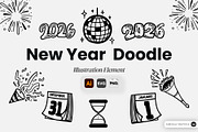 New Year Doodle Illustration Element, an Object Graphic by SLAB! Design (Thumbnail 1 of 3)