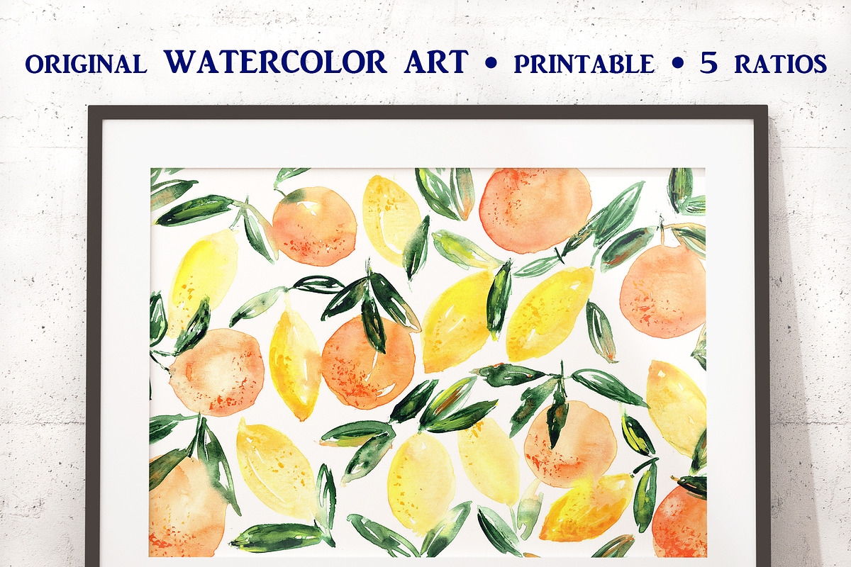 Watercolor orange-lemon art/pattern, a Pattern Graphic by Katerina Tova (Photo 3 of 3)