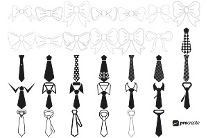 BowTie Neck Ties Set 1 Procreate