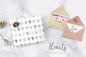 Watercolor Hearts Cliparts, Patterns