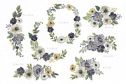 Watercolor Dusty Blue White Flowers, a Decorative Illustration by GraphicsDish (Thumbnail 3 of 4)