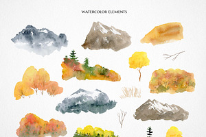 Watercolor Fall Mountain Clipart