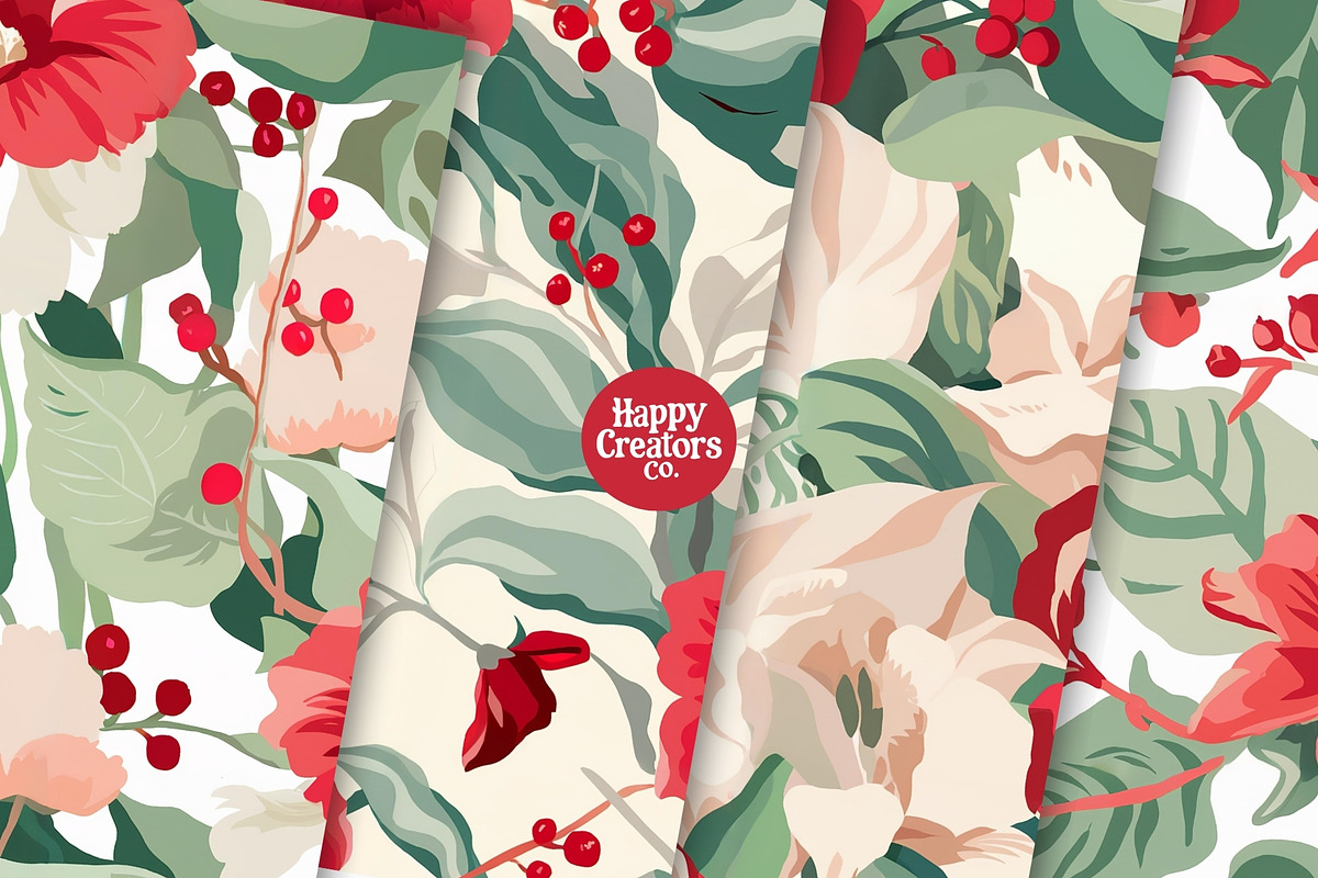 Floral Berries Digital Paper Pack, a Pattern Graphic by Happy Creators Co. (Photo 4 of 8)