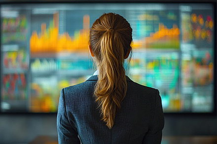 Female trader broker analyzing cryptocurrency prices on graphs and candlestick, a Person Photo by AlyaAnd