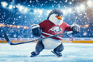 Hockey-Playing Penguin on Ice Rink, an Animal Photo by Ales Munt