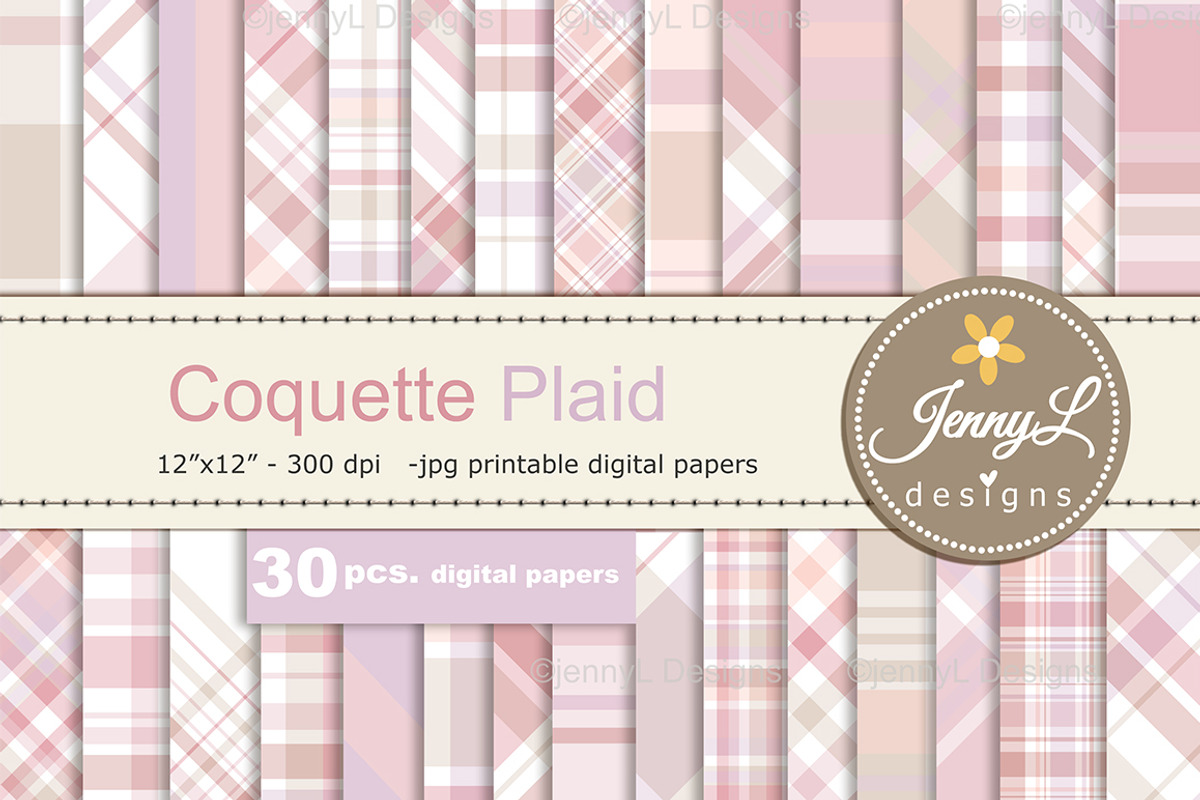Coquette Plaid Digital Paper Set, a Pattern Graphic by JennyL Designs (Photo 1 of 6)