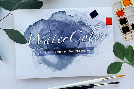 WaterColor Stamp Brushes Photoshop, a Brush Add-On by PaperMoon