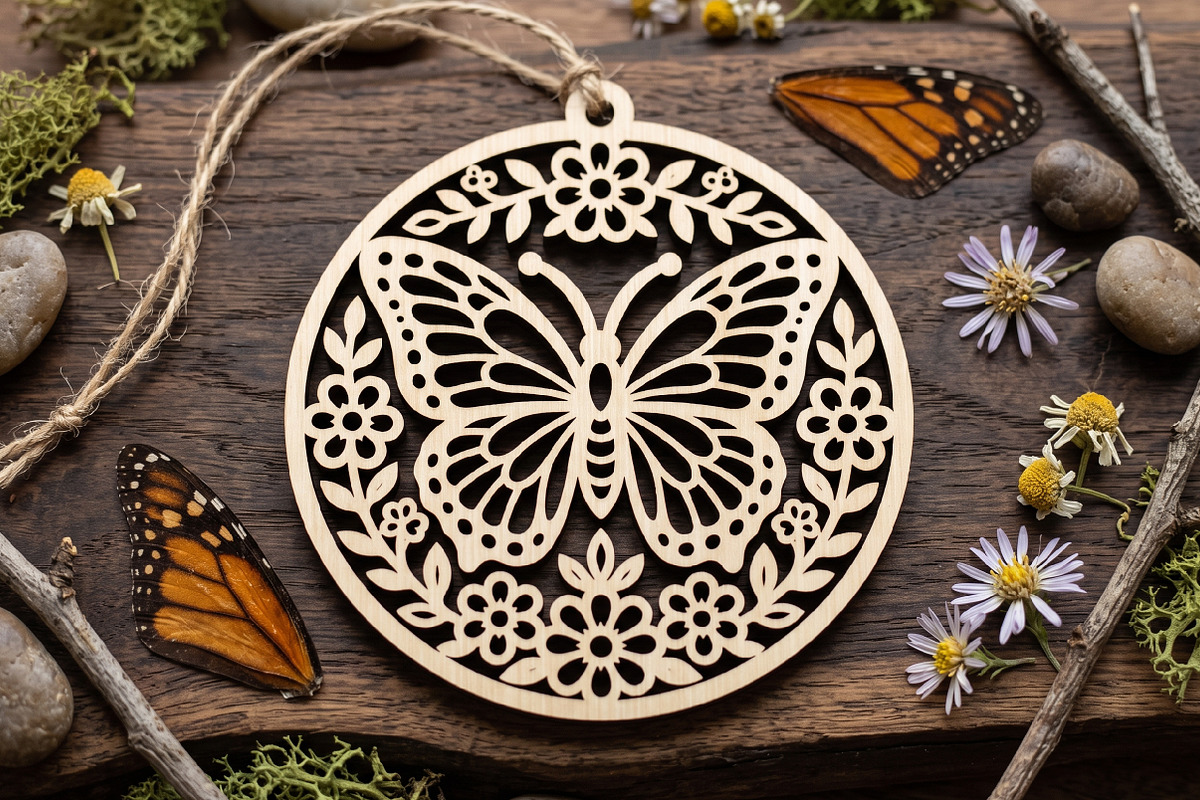 Floral Butterfly Round Wooden SVG, an Object Graphic by Libby Wishes (Photo 1 of 3)