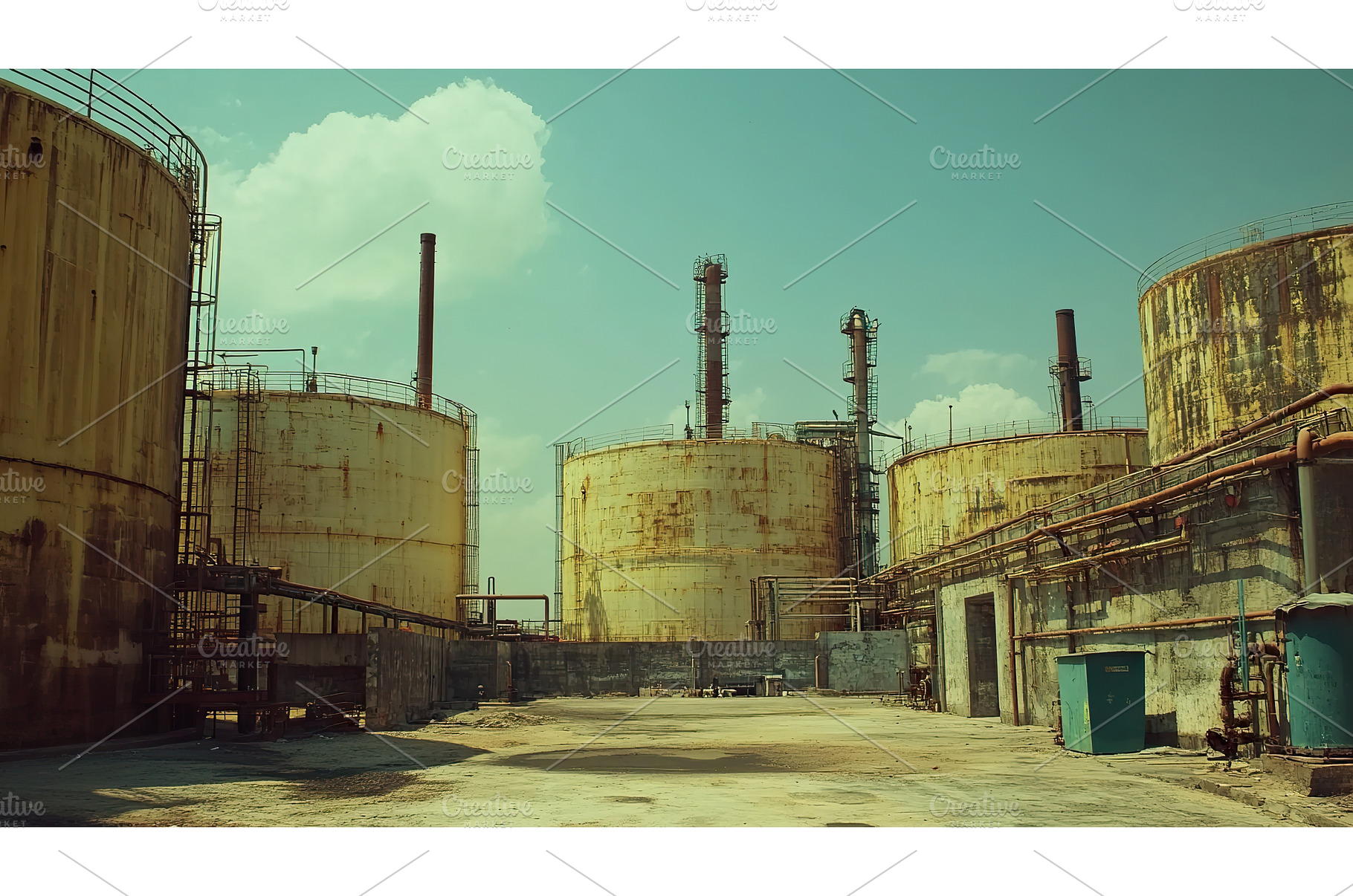 Industrial oil tanks under clear sky, an Industrial Photo by Lermont51