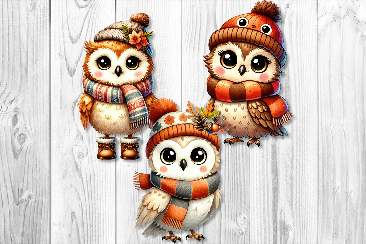 Cute Autumn Owl Clipart Sublimation, a Seasonal Illustration by V Design Creator (Photo 3 of 7)
