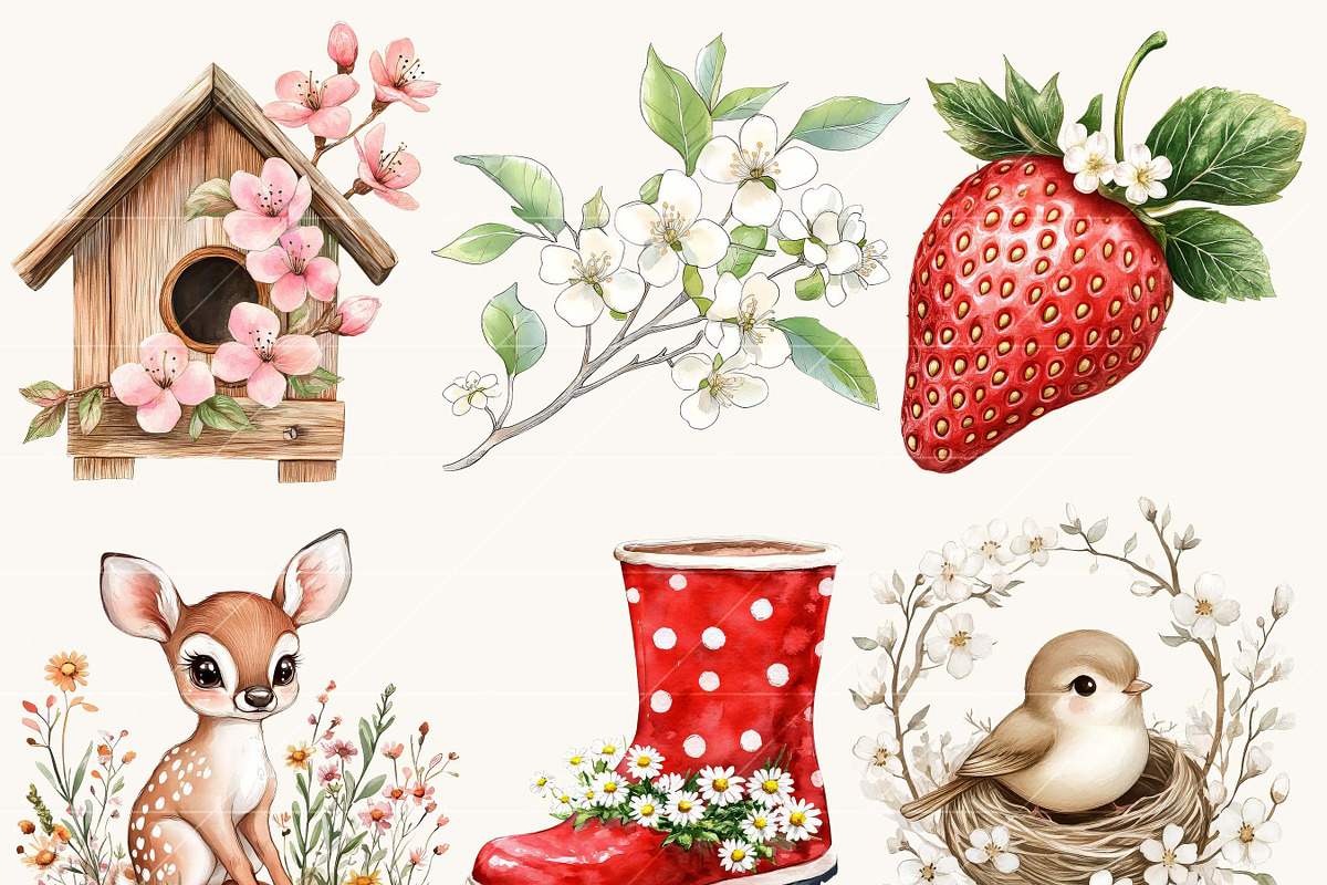 Watercolor Spring Clip Art Bundle, an Object Illustration by SparkyDesignsUS (Photo 4 of 10)
