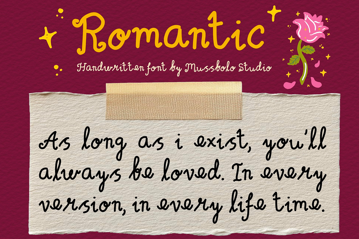 Romantic script handwritten font, a Handwritten Font by Mussbolo Studio (Photo 1 of 3)