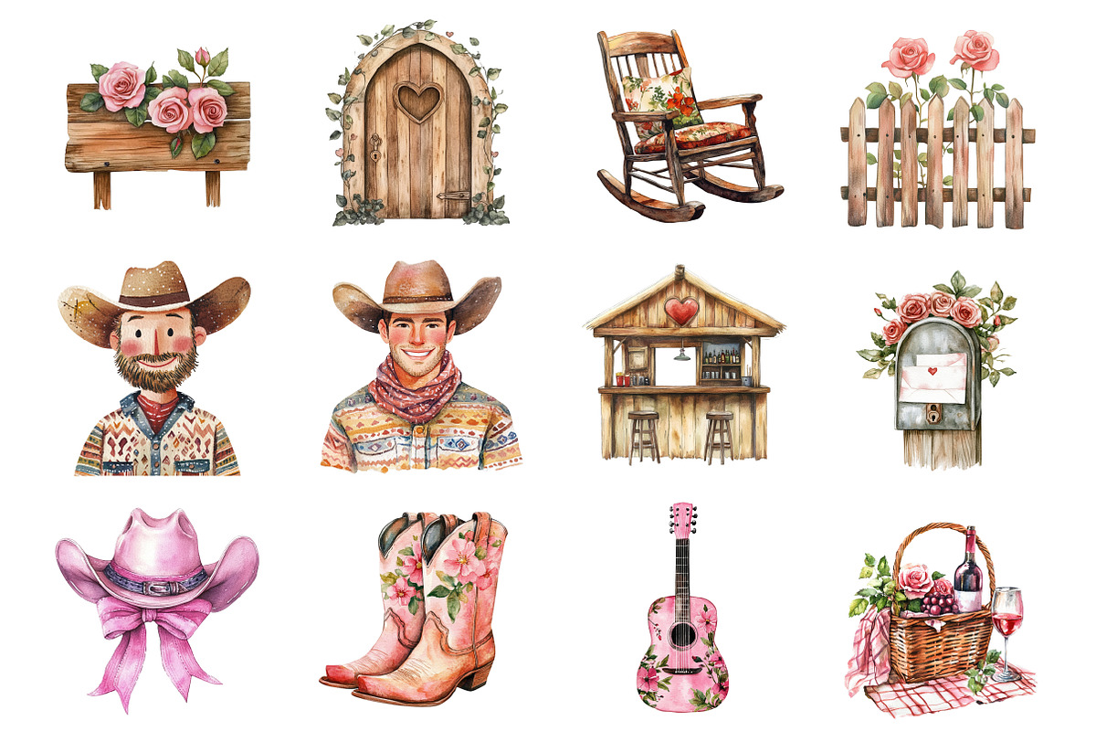 Western Cowboy Valentines Clipart, an Illustration by Design Market (Photo 2 of 4)