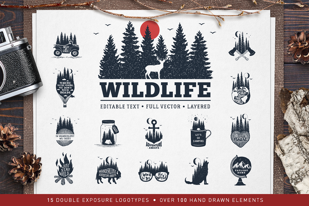WildLife. 15 Double Exposure Badges, a Branding & Logo Template by Cosmic Store (Photo 1 of 12)