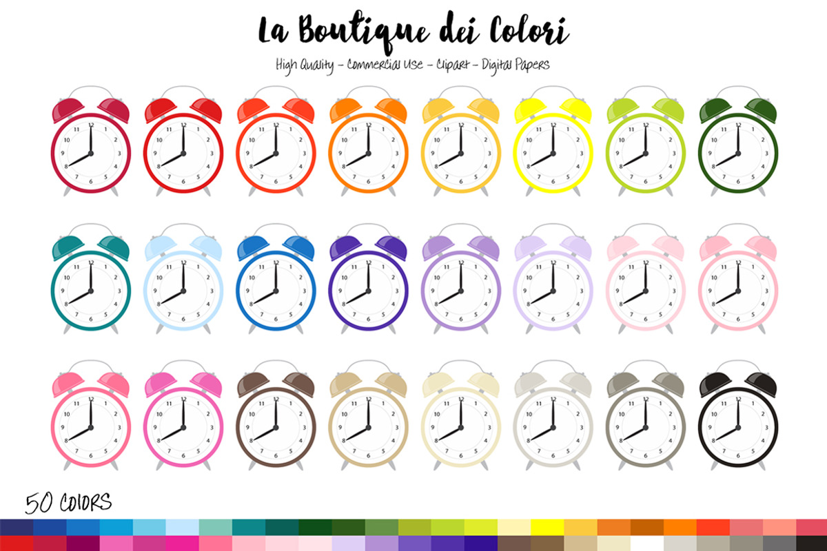50 Rainbow Alarm Clock Clip Art, an Illustration by La Boutique dei Colori