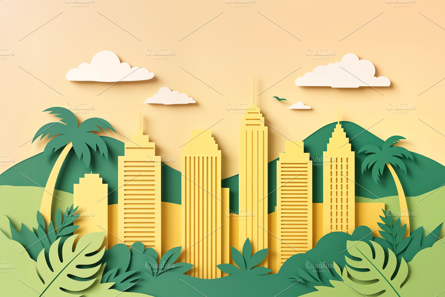 paper-cut illustration of a city, a Photo by rarrarorro