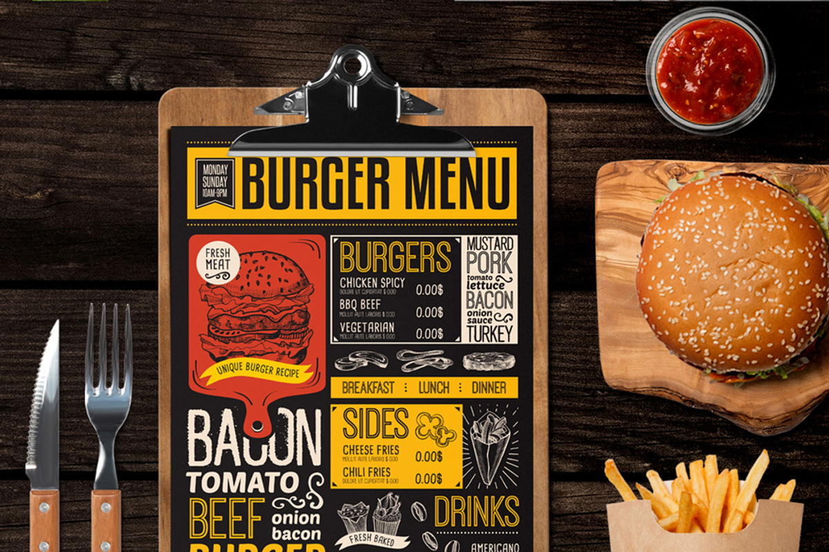 FREE! Trifold + Burger Food Menu, a Brochure Template by BarcelonaShop (Photo 2 of 4)