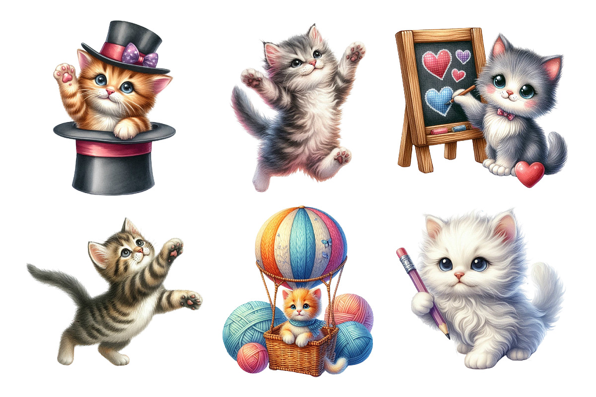 Watercolor Playful Kittens Clipart, an Illustration by Daily.Designs (Photo 4 of 5)