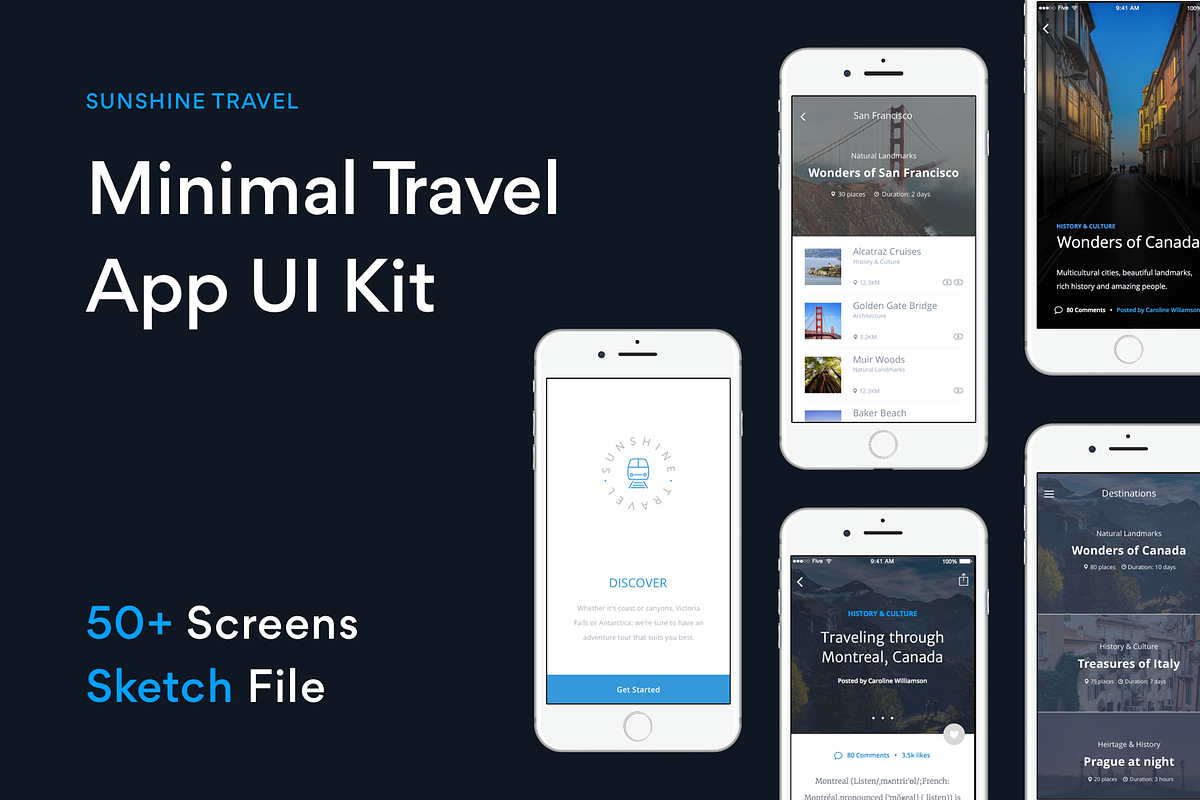 Minimal Travel App UI Kit (Sketch), a Templates & Theme by O N N O (Photo 1 of 7)