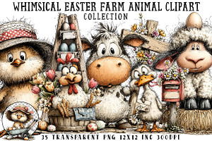 Whimsical Easter Farmhouse Clipart, an Illustration by OK Design