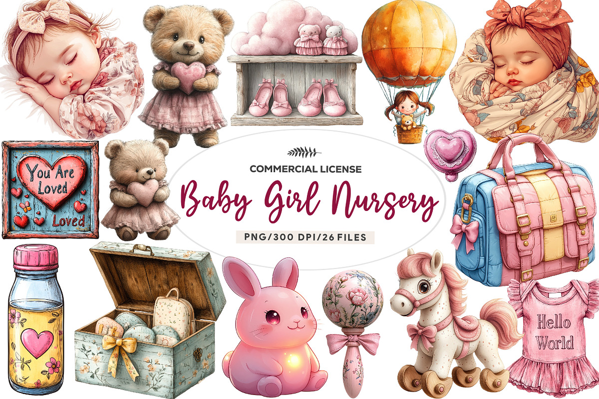 Pink Baby Girl Nursery Clipart, an Illustration by CreationArt (Photo 1 of 9)