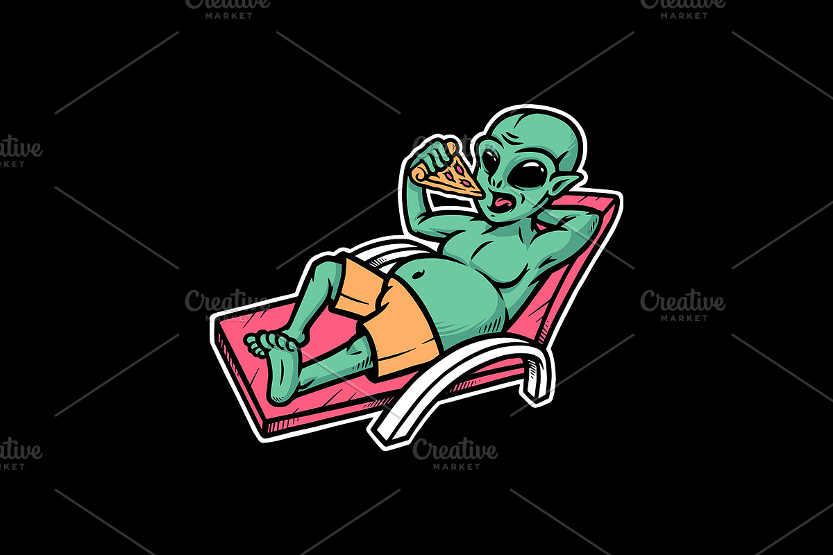 Aliens eat pizza illustration, a Person Illustration by gunaonedesign (Photo 1 of 5)