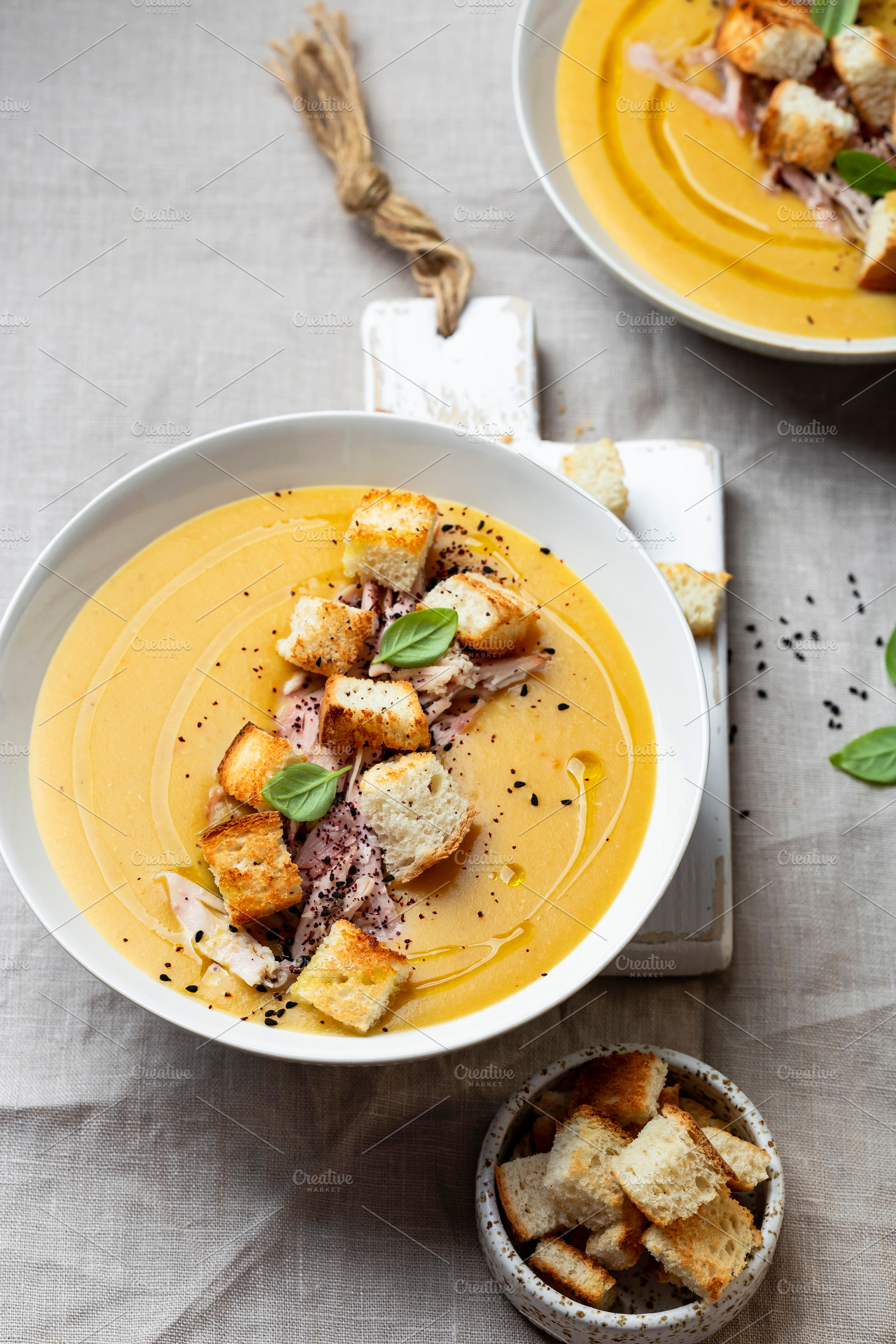 lentil cream soup with croutons, a Food & Drink Photo by Marina_Pronina