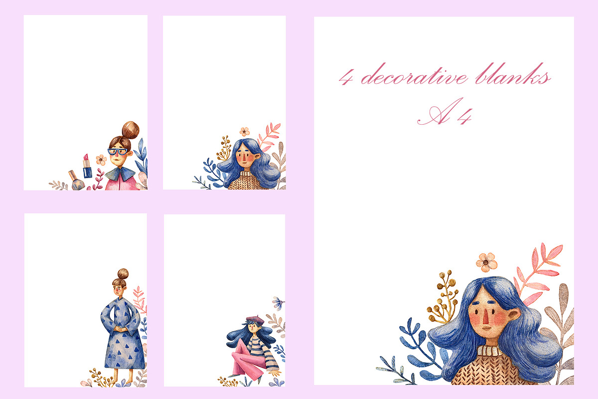 Cute Girls - Watercolor Clip Art Set, a Person Illustration by Mashamashastu (Photo 6 of 12)
