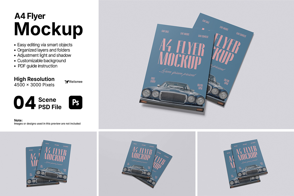 A4 Flyer Mockup Bundle Set, an Advertising Mockup by Rielismee (Photo 1 of 5)