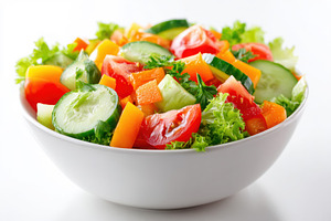 Fresh mixed salad with tomatoes and bell peppers, a Food & Drink Photo by AlyaAnd