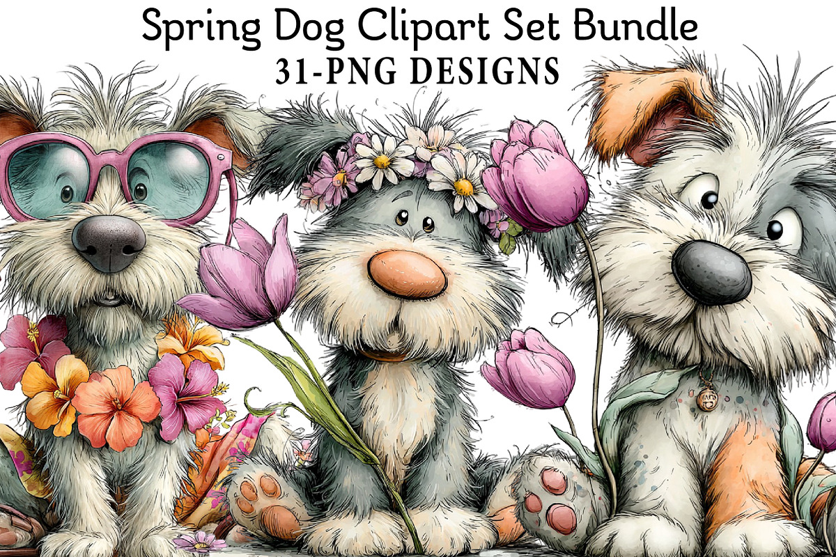 Spring Dog Clipart Set Bundle, an Illustration by Daily.Designs (Photo 1 of 7)