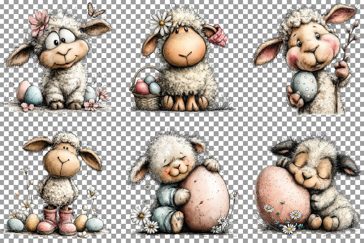 Whimsical Easter Sheep Clipart, an Illustration by Sublimation Artist (Photo 3 of 7)