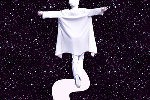 Contemporary minimal collage art. White Angel Person in a cosmic, a Person Photo by Jenya Porechenskaya