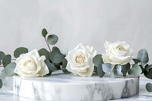 Elegant white roses and eucalyptus a, a Photo by Tanuart