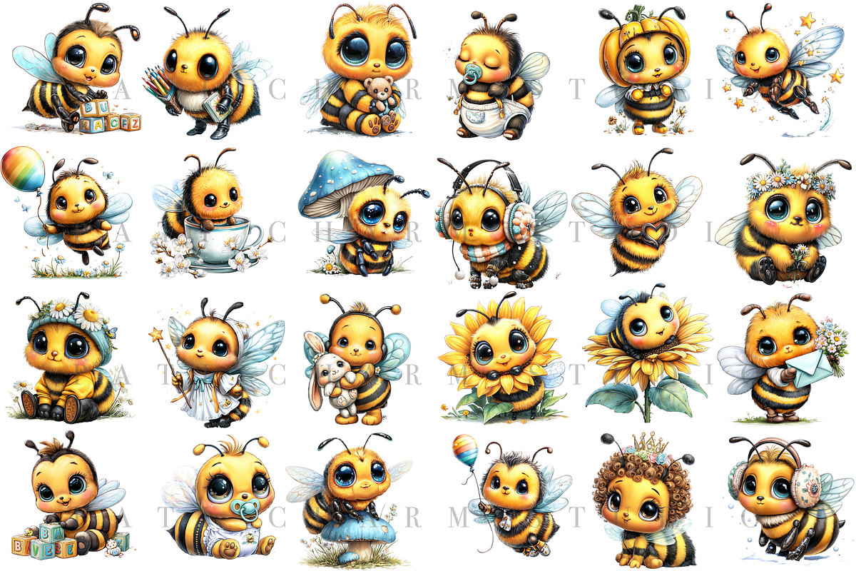 100 Cute Baby Bee PNG Cliparts, an Animal Illustration by Pati Charm Studio (Photo 4 of 9)