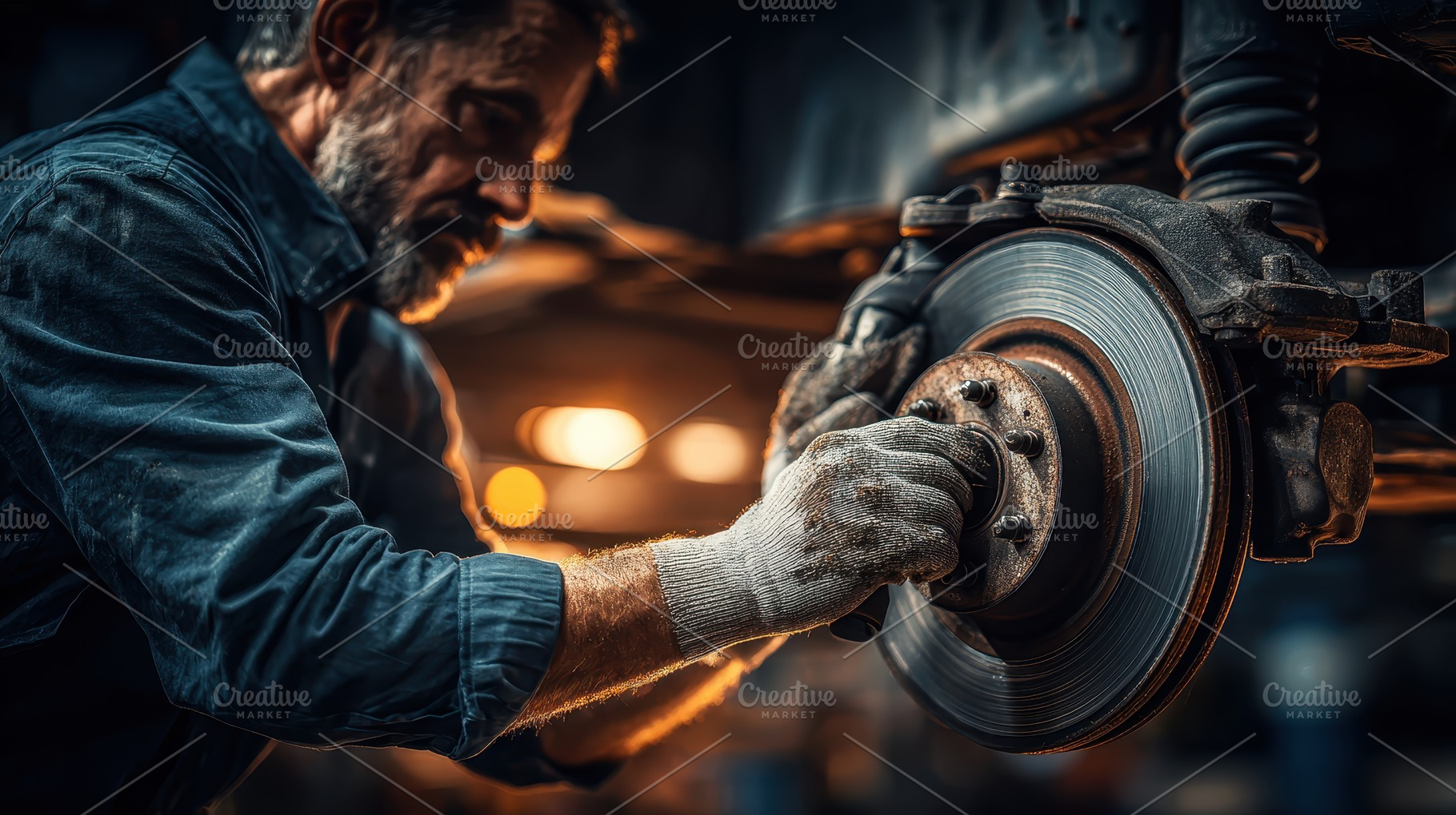 Mechanic repairing car brake system, a Photo by Pixeness Studio