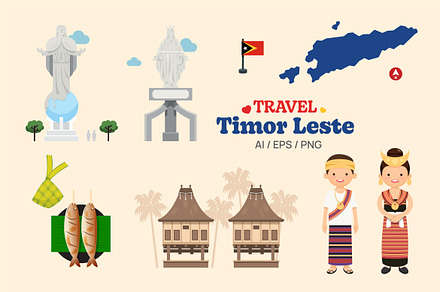 Travel Timor elements map and people