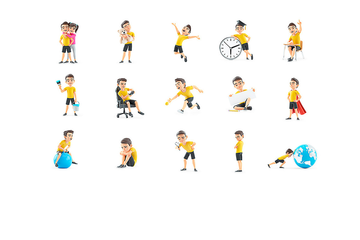 Cartoon Boy – Set of 50 Poses, a Person Illustration by 3DMask (Photo 5 of 6)