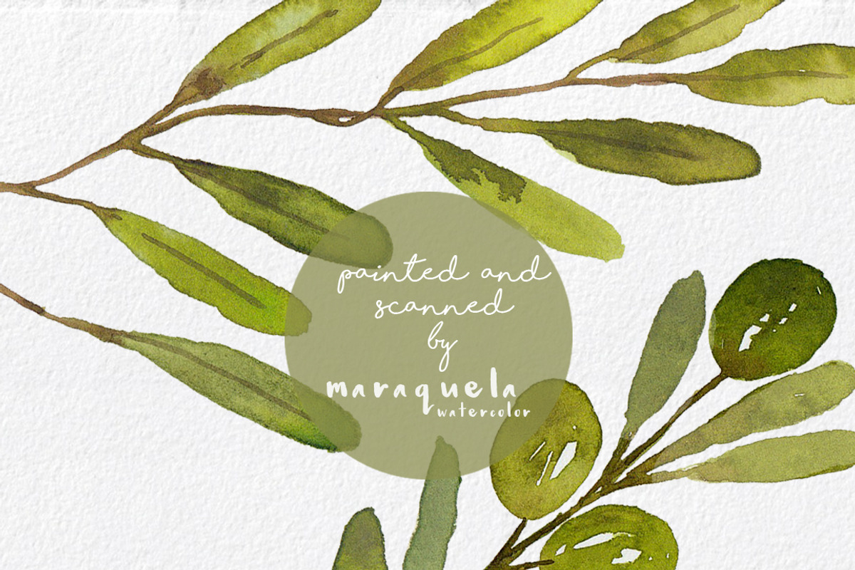 Watercolor Olives Wreaths handmade, an Illustration by MaraquelaStudio (Photo 6 of 6)