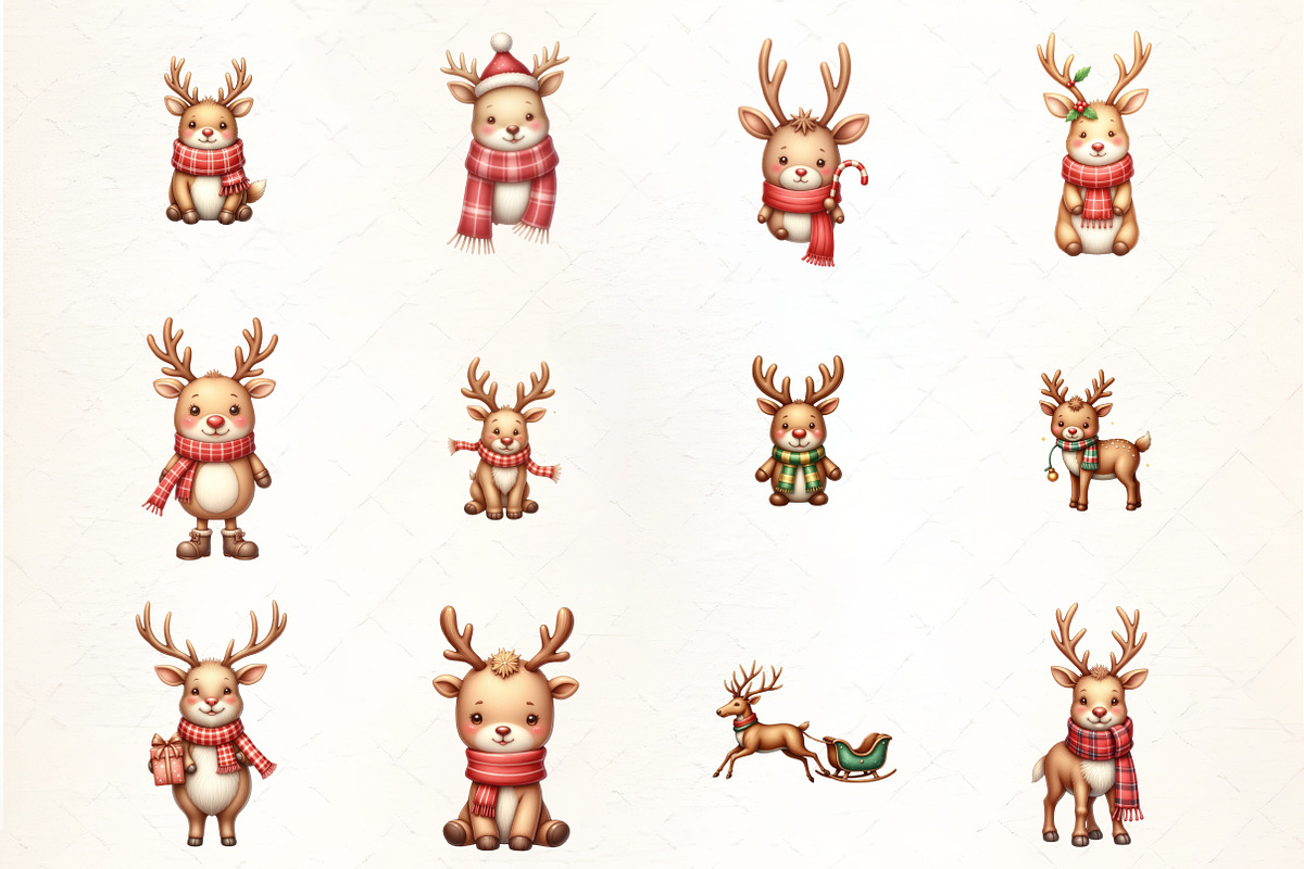 Christmas Reindeer with Scarf Clipar, an Illustration by CrexoraLab (Photo 2 of 5)