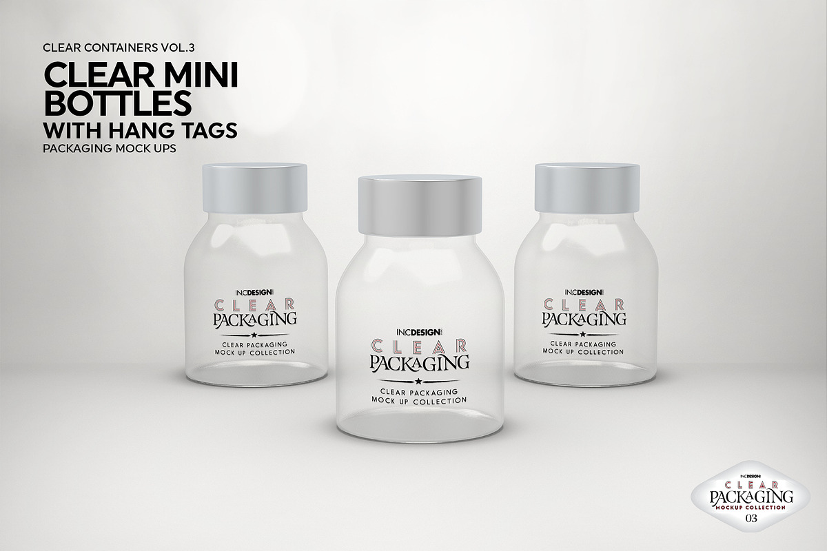 Clear Mini Bottle Set Mockup, a Cups & Container Mockup by INCDesign (Photo 6 of 7)