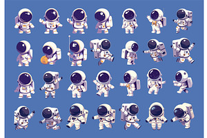 Cartoon Cute Astronaut Character Set