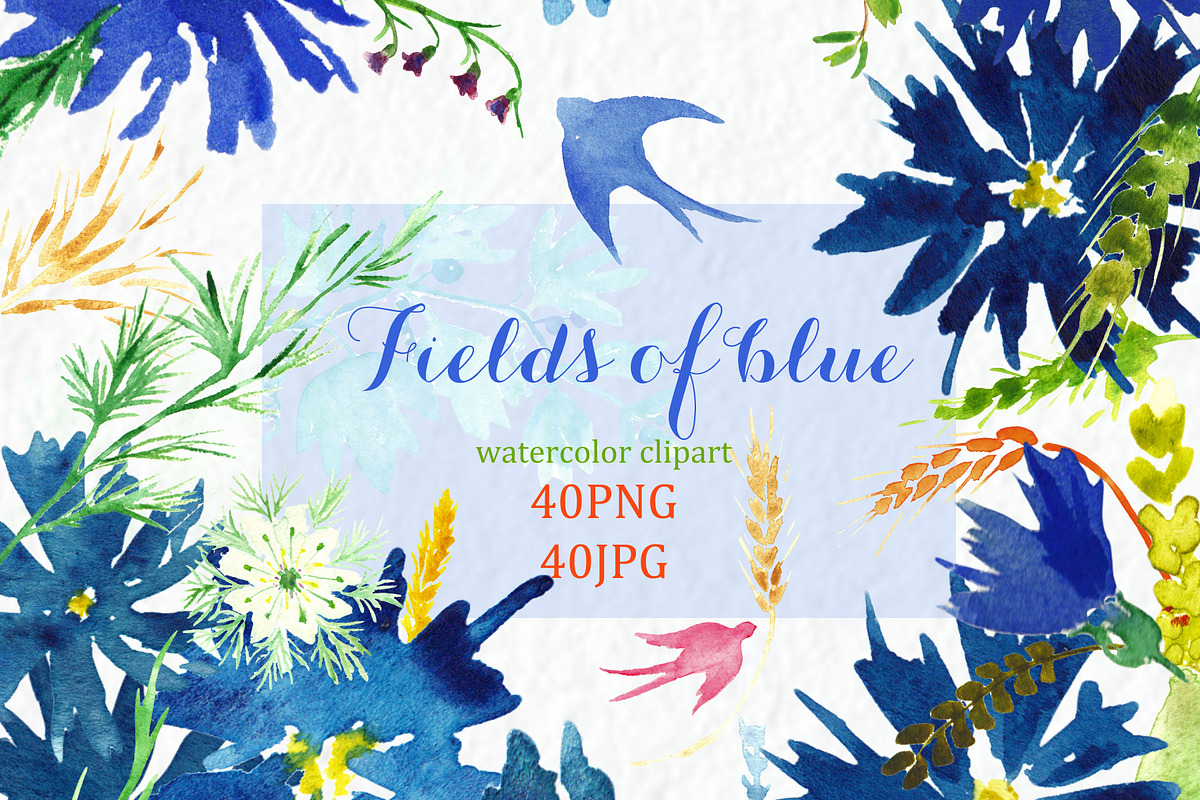 Fields of blue Watercolor clipart, an Illustration by LABFcreations (Photo 1 of 2)